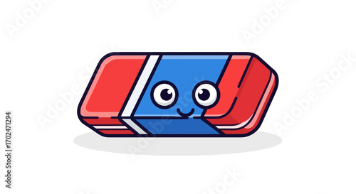 Cute Cartoon Red and Blue Eraser with a Happy Face.