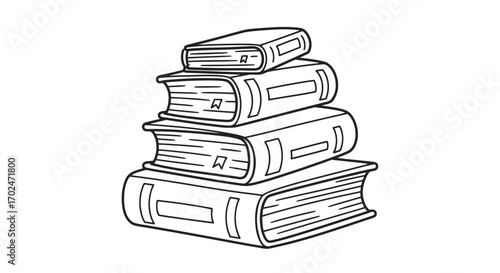 Stacked Black and White Line Art Books Illustration.