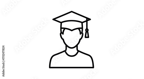 Stylized Line Art Icon of a Graduate Wearing a Cap.
