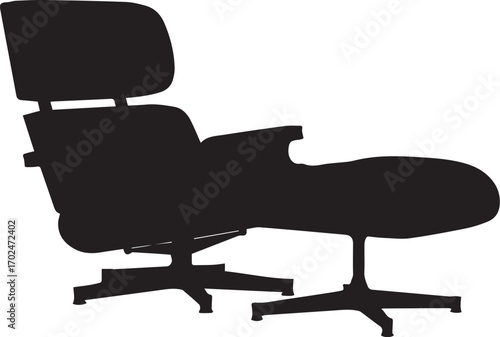 Lounge Chair with Ottoman Silhouette – Minimalist Black & White Vector Icon of Ergonomic Comfort and Modern Furniture Design