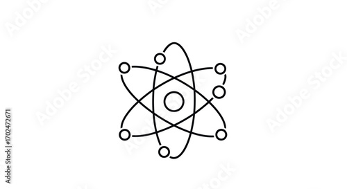 A simple black line art icon of a scientific atom model with orbiting electrons.