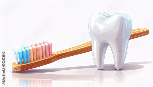 A close-up 3D illustration shows a tooth with a dental root to describe human oral hygiene and health