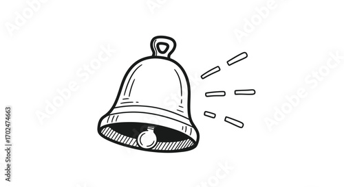 Hand-drawn illustration of a ringing bell with sound waves.