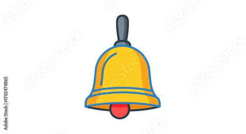 Cartoon Golden Notification Bell with Red Dot.