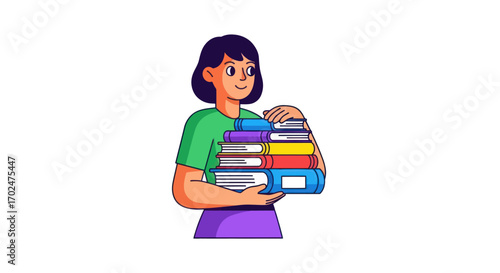 Woman Holding a Stack of Colorful Books and Folders.