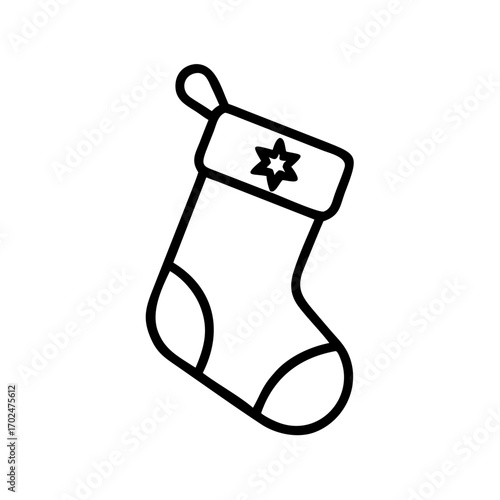 Christmas stocking with star icon. Holiday symbol design. Outline style. Collection icon set vector illustration. For greeting card, banner