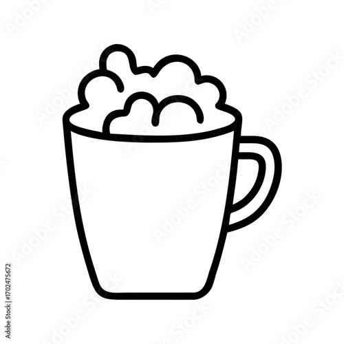 Cup of hot drink with foam or whipped cream. outline style. Food icon for UI, application. Winter beverage concept. Vector illustration