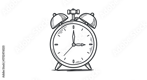 Hand-drawn sketch of a classic twin-bell alarm clock.