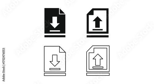 Vector illustration of set of four icons representing download and upload actions