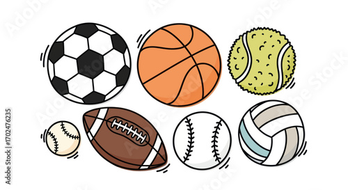 Collection of Diverse Sports Balls in a Playful Illustration.