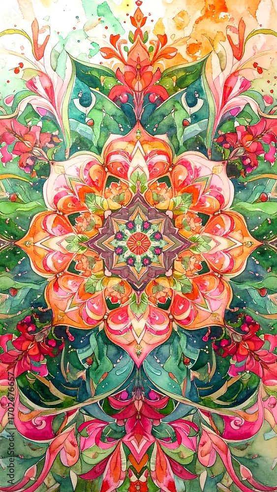 Fototapeta premium Vibrant, symmetrical floral mandala