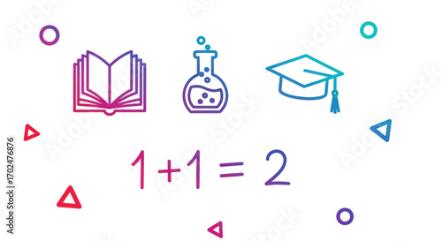 Educational Icons and Equation Representing Learning and Knowledge.