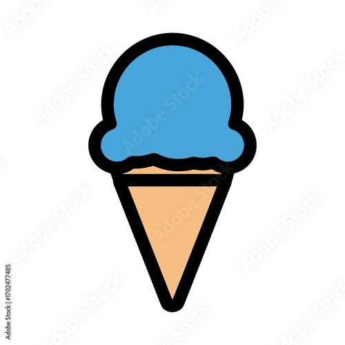 Blue icecream rests inside cone on white background icon