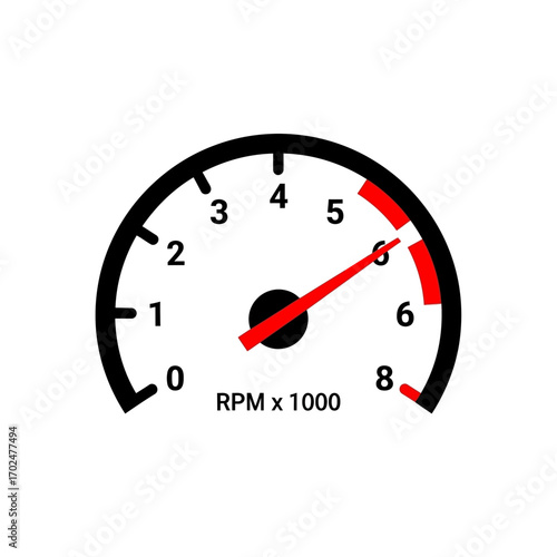 Tachometer needle indicates high speed on gauge illustration