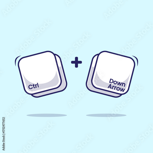 Hotkeys or keyboard combination shortcut ctrl plus down arrow icon illustration cartoon vector. Work efficient innovation on modern era