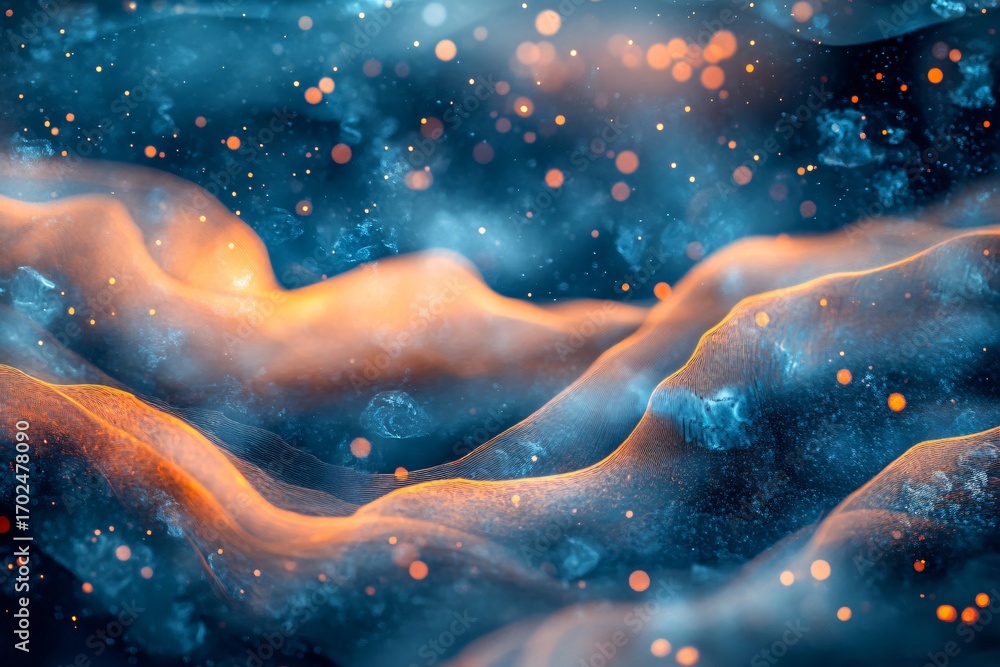 Fototapeta premium Abstract nebula illustration with blue and orange colors in a space setting.
