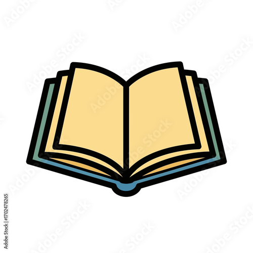 Open book shows blank pages in graphic study design