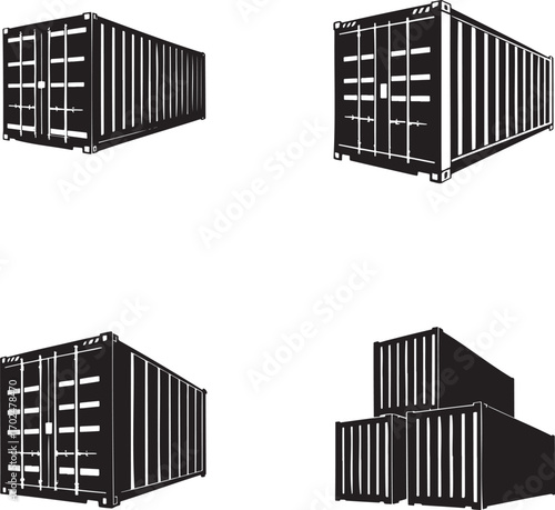 Logistic container silhouette set vector illustration isolated on transparent background