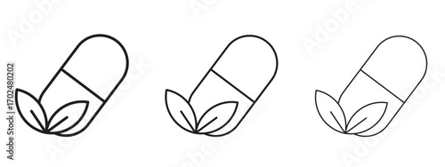 Herbal capsule icon, outline sign, linear symbols
