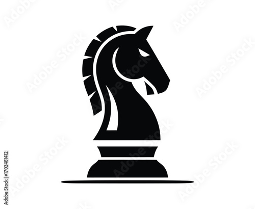 Black chess knight piece silhouette, representing strategy, intelligence, and strategic thinking in games and business
