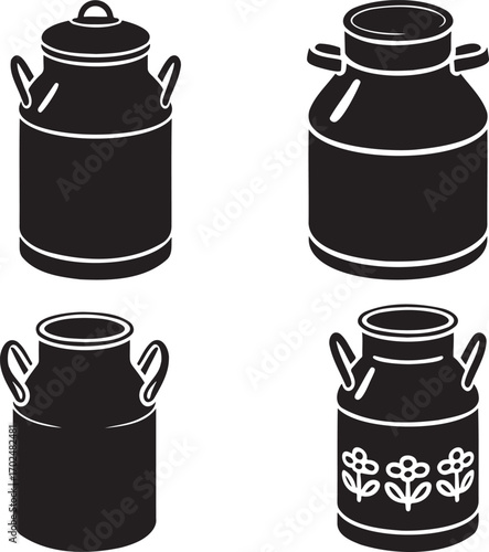 Milk Can silhouette set vector illustration isolated on transparent background