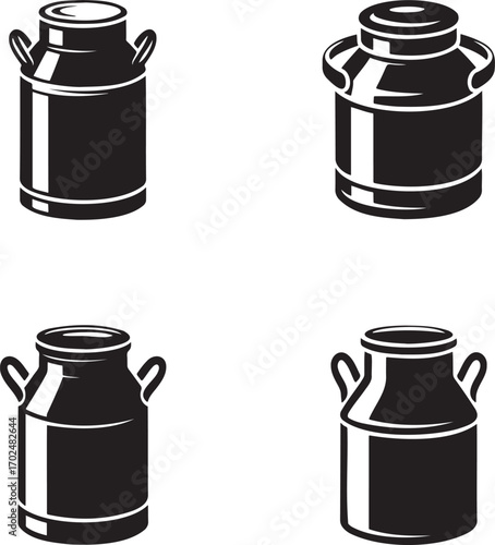 Milk Can silhouette set vector illustration isolated on transparent background