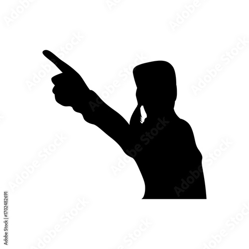 A dramatic black silhouette of a person pointing a finger, likely gesturing in a leadership or directing role.