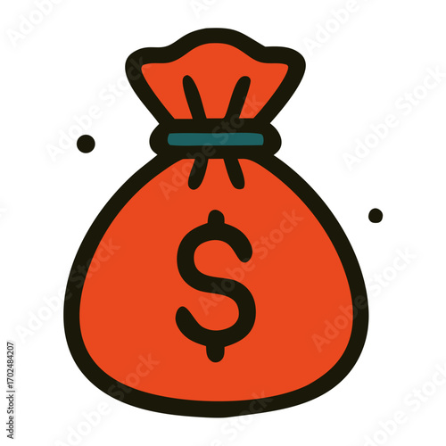Red bag with a dollar sign suitable for finance concepts, currency, money management, savings, investments, budgeting, shopping, and banking themes.