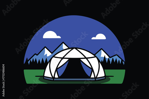 Geodesic Dome Tent Camping in the Mountains Under the Night Sky Vector Illustration Perfect for Outdoor Adventures and Sustainable Living Concepts