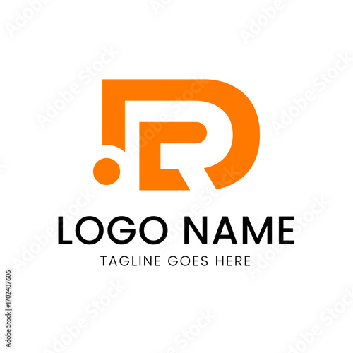 A modern, geometric logo in orange, with the letters 'D' and 'R' combined into a single shape, and placeholders for a company name.