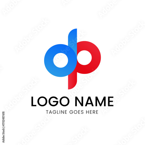 A modern, colorful logo with a blue 'o' and red 'p' connected together, plus placeholders for a company name and tagline.