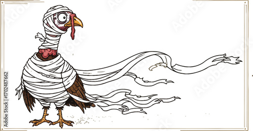 Cartoon turkey wrapped in bandages for a humorous thanksgiving