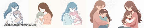 vector of a girl crying in her mother's arms
