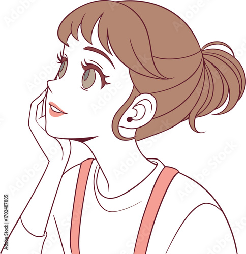 anime-style vector illustration of a young woman with fair skin, soft blush, and gentle makeup.