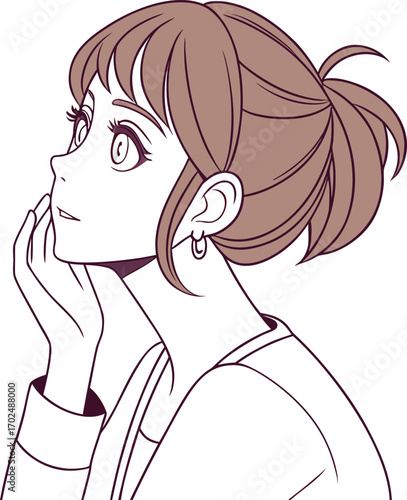 anime-style vector illustration of a young woman with fair skin, soft blush, and gentle makeup.