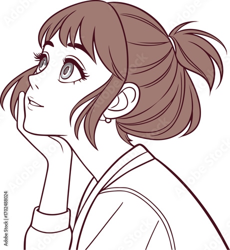anime-style vector illustration of a young woman with fair skin, soft blush, and gentle makeup.