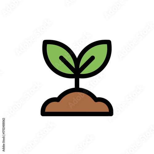 Green plant seedling grows in fertile brown soil illustration