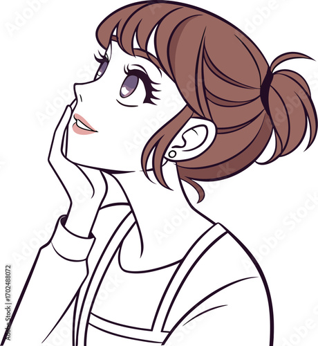 anime-style vector illustration of a young woman with fair skin, soft blush, and gentle makeup.