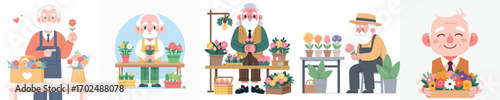 vector of grandfather selling flowers