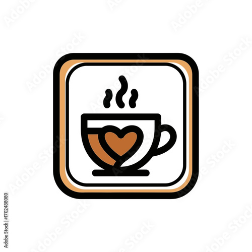 Steaming coffee displays heart shape within framed scene