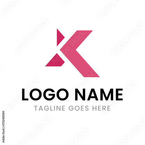 Free Download A bold, geometric logo with a pink abstract shape that resembles the letter 'K' with a placeholder for a company name and tagline. - GFXLoad