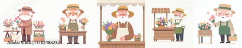 vector of grandfather selling flowers