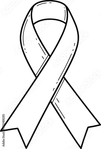A simple black and white line drawing of a white awareness ribbon.
