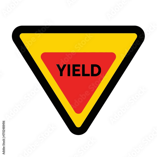 Triangle sign displays yield instruction at intersection alerts drivers