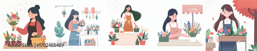 vector of woman selling flowers