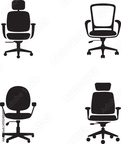 Office Chair silhouette set vector illustration isolated on transparent background