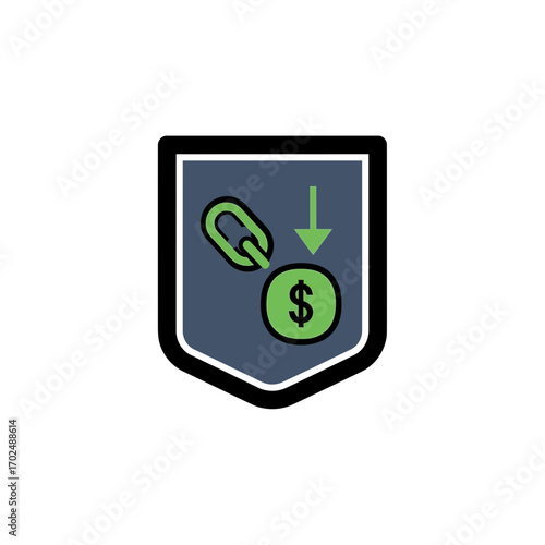 Link transfers currency downloads within shield vector icon