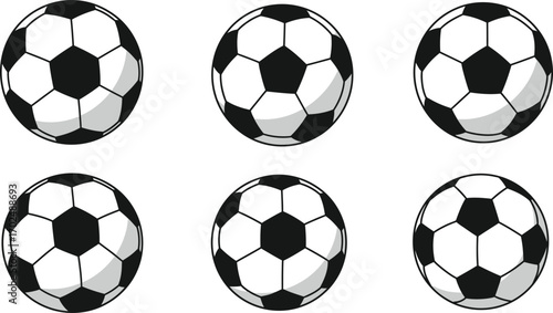 six soccer balls arranged neatly in two rows