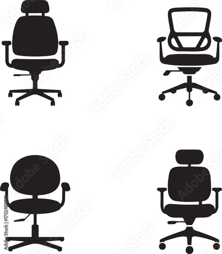 Office Chair silhouette set vector illustration isolated on transparent background