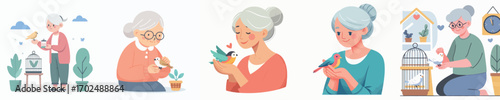 vector grandmother has a pet bird
